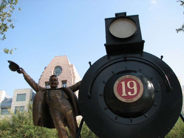Train Sculpture out in front of City Hall in Frisco.
