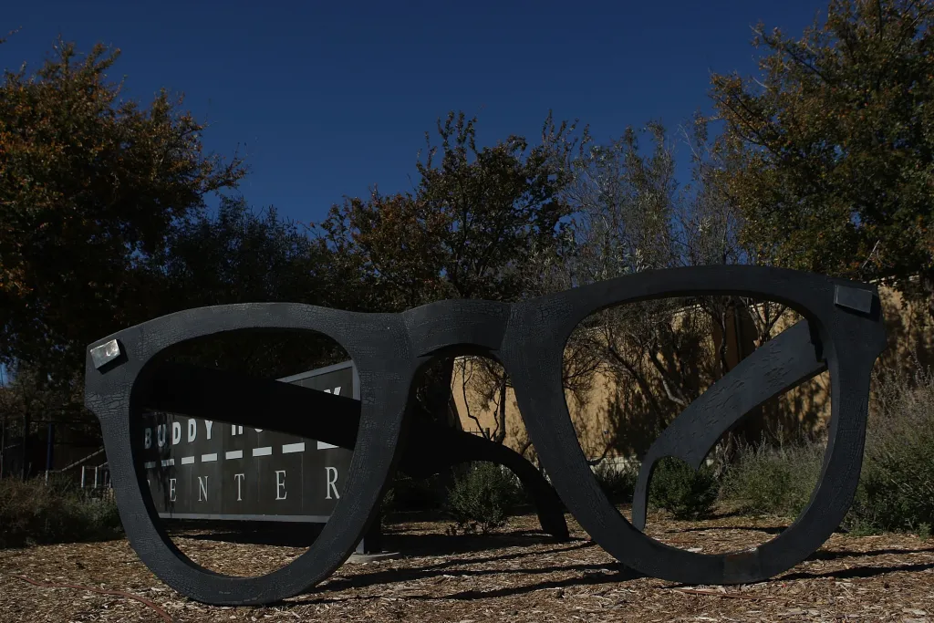 Giant glasses in front of the Buddy Holly Center on November 8, 2008 in Lubbock, Texas. Februray 3, 2009 will be the 50th anniversary of what is referred to as 