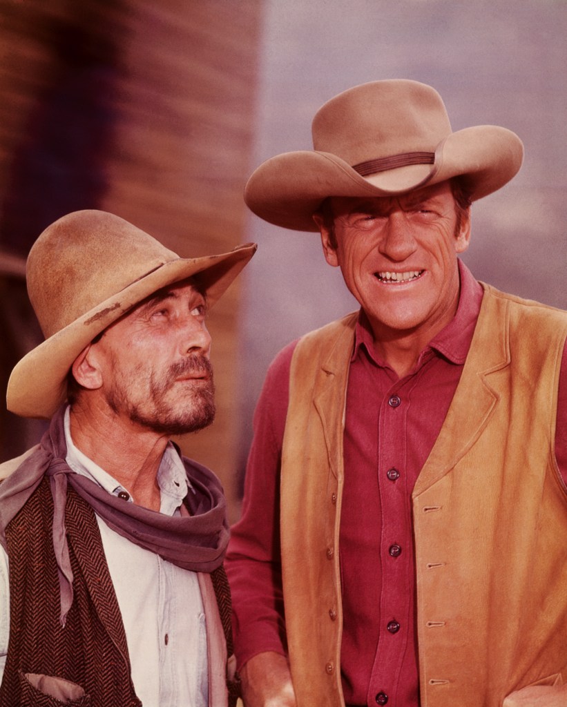 James Arness (right) as Marshal Matt Dillon and Ken Curtis (left) as Deputy Festus Haggen in the television series Gunsmoke.