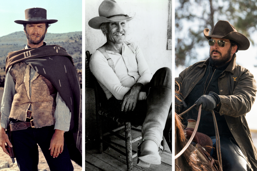 American actor Clint Eastwood on the set of The Good, The Bad and The Ugly (Il buono, il brutto, il cattivo), written and directed by Italian Sergio Leone./ Robert Duvall on the set of the miniseries "Lonesome Dove"/ Cole Hauser as Rip Wheeler on "Yellowstone"