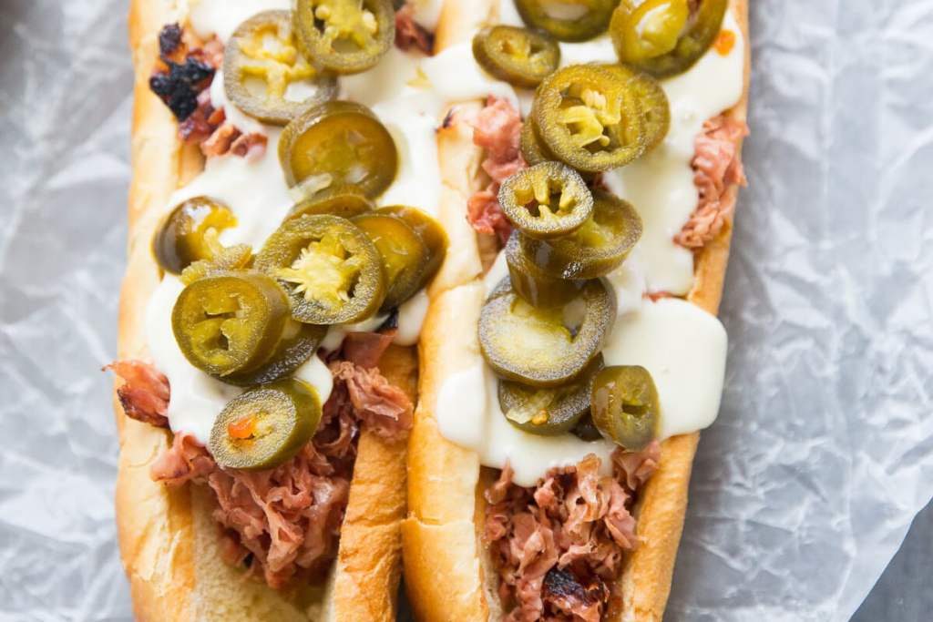 Fried Bologna Brioche Sub with Beer Cheese and Pickled Jalapeños