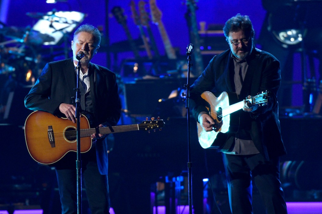 Eagles members Don Henley and Vince Gill perform live.
