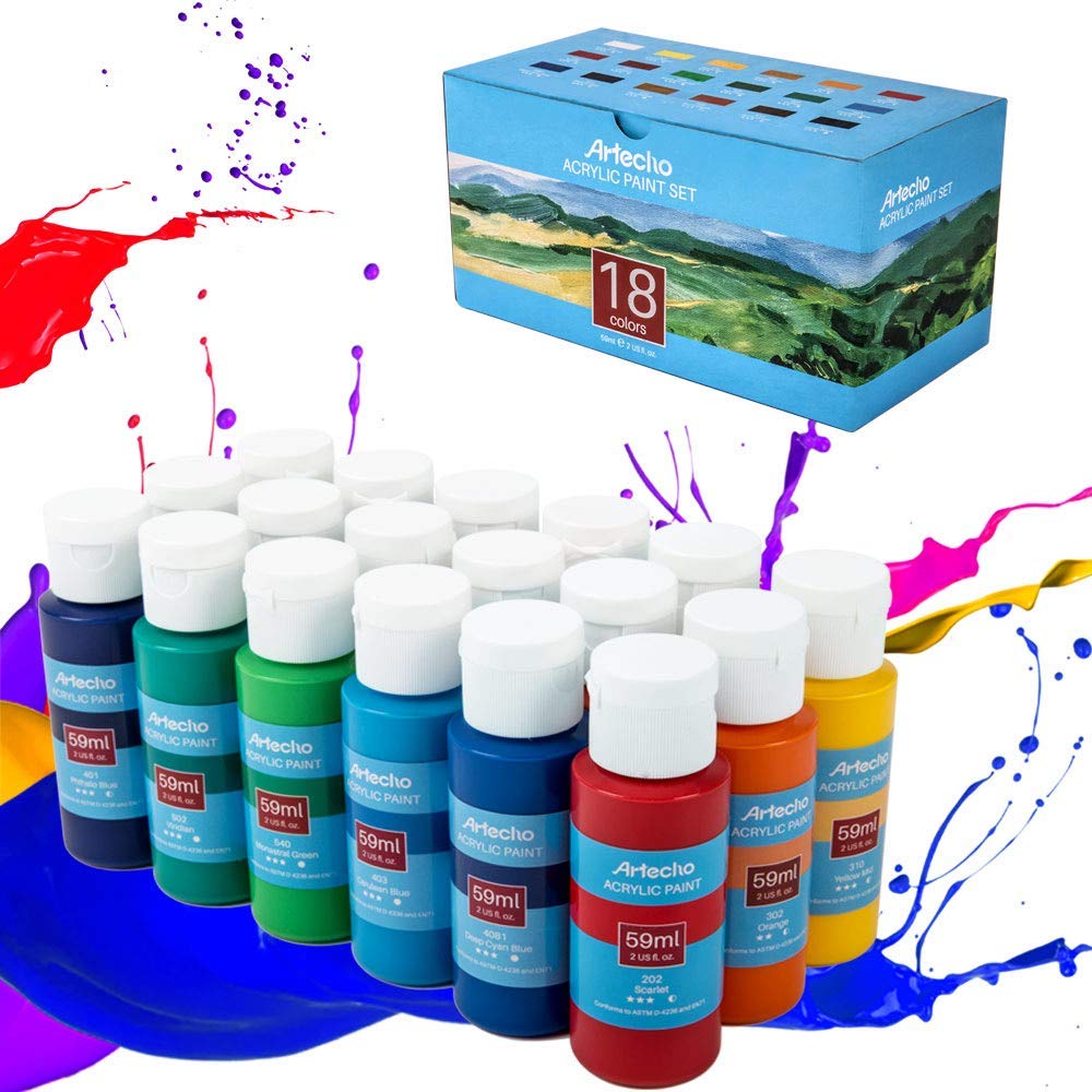 18 Color 2 Oz Basic Acrylic Paint Supplies for Wood, Fabric, Crafts, Canvas, Leather&Stone