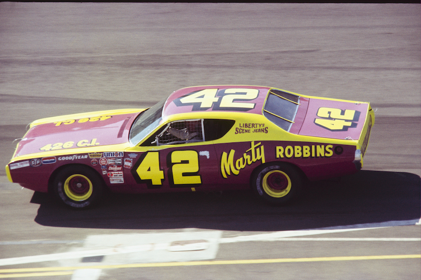 UNITED STATES - MARCH 06: 1972 Miller 500 - NASCAR - Ontario Motor Speedway. Marty Robbins drives the KLAC 570 Dodge to an eighth place finish. 
