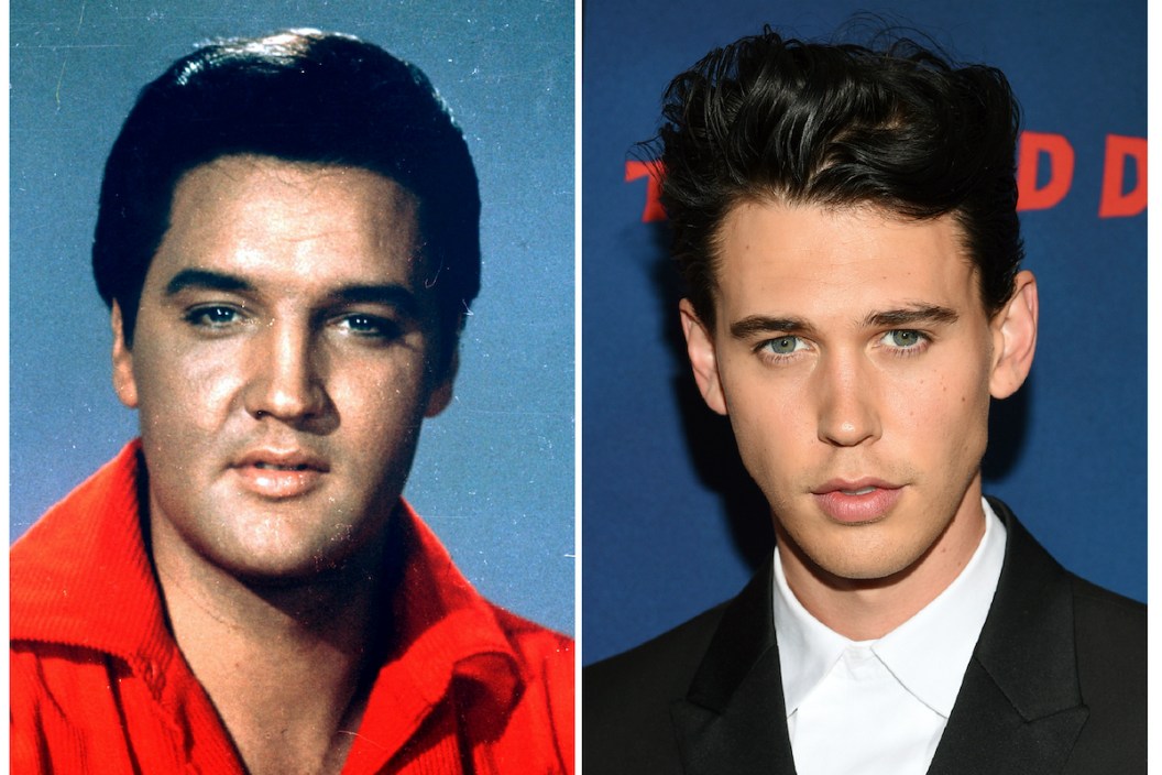This combination photo shows singer-actor Elvis Presley in a 1964 photo, left, and actor Austin Butler at the premiere of "The Dead Don't Die" in New York on June 10, 2019. Butler has been cast to portray Presley in the upcoming biopic by director Baz Luhrmann. Production is to begin early next year. Tom Hanks co-stars as Presley’s manager Colonel Tom Parker. (AP Photo)