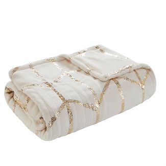 best heated throw blanket in color white with sequins