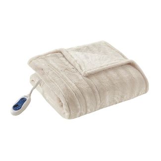 cream colored best heated throw blanket with remote control