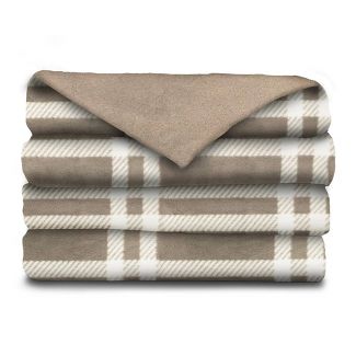 best heated throw blanket in beige and white
