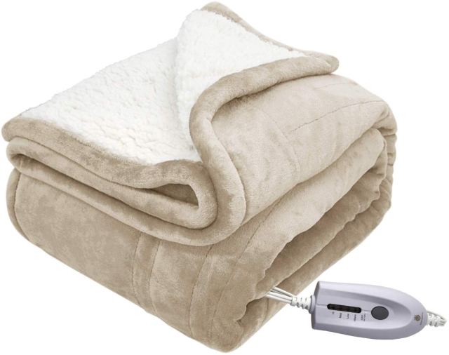 best heated throw blanket in color cream with white background