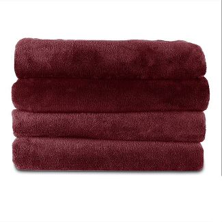 best heated throw blanket in color maroon with white background