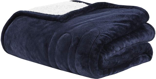 best heated throw blanket in dark blue color with white background