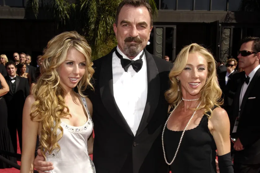 Actor Tom Selleck arrives at the 59th Primetime Emmy Awards Sunday, Sept. 16, 2007, at the Shrine Auditorium in Los Angeles with his wife Jillie Mack, right, and daughter, Hannah Selleck.