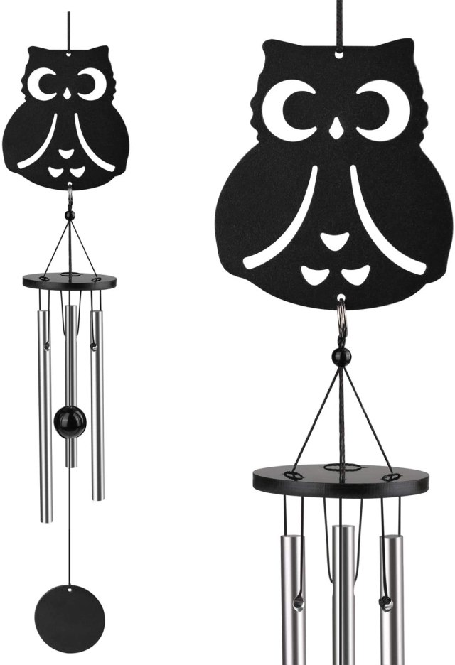 Coulky Owl Wind Chimes Cute Owl Tag & Beautiful Striker Ball Smoothing Melodic Tones Minimalism Chimes for Patio Porch Garden Backyard