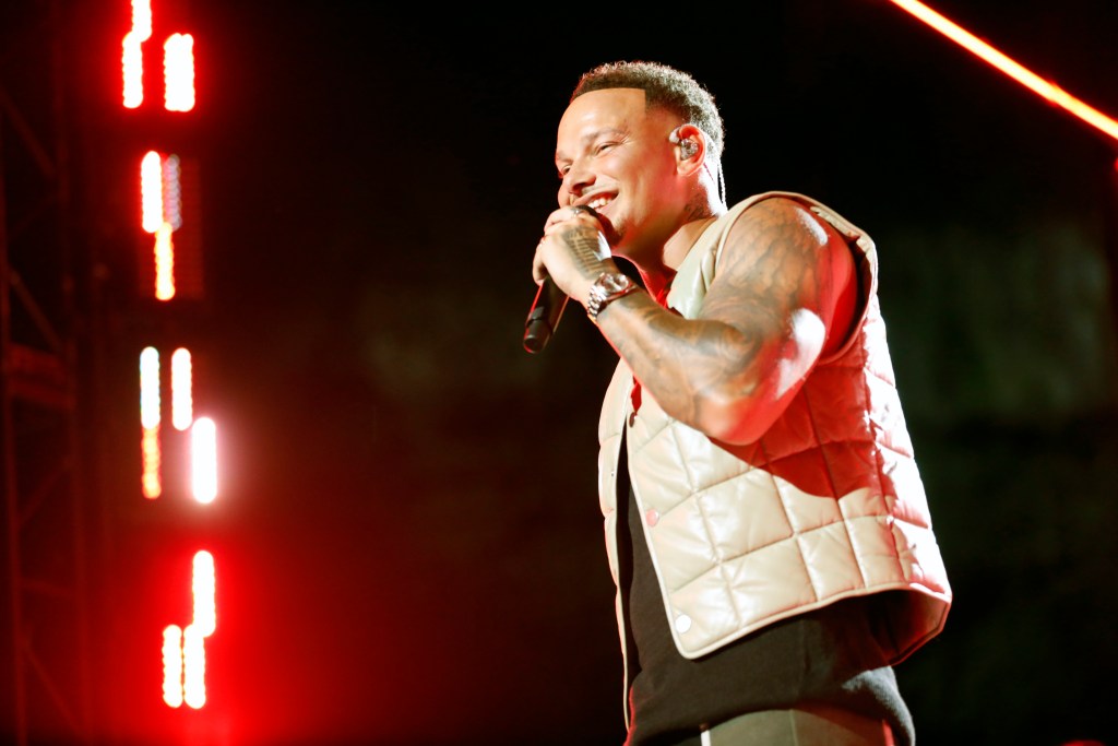  In this image released on August 28, Kane Brown performs for the 2022 MTV VMAs broadcast. 