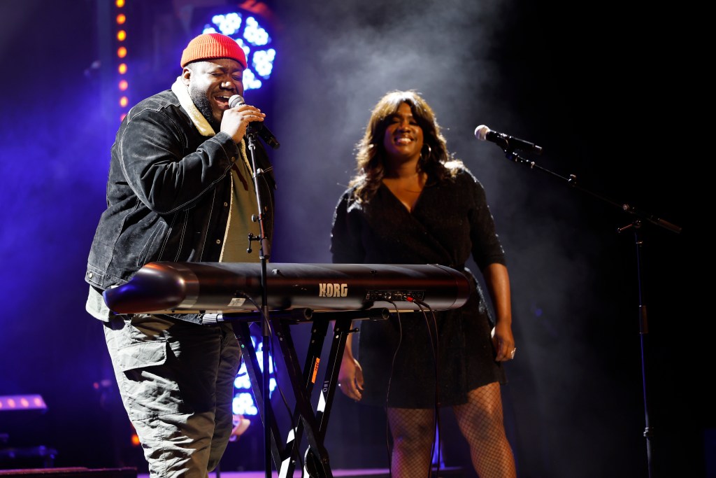 NASHVILLE, TENNESSEE - JANUARY 26: Michael Trotter Jr. and Tanya Blount of The War and Treaty perform onstage at the Musicians On Call celebration of Millions Of Moments at Wildhorse Saloon on January 26, 2023 in Nashville, Tennessee. 