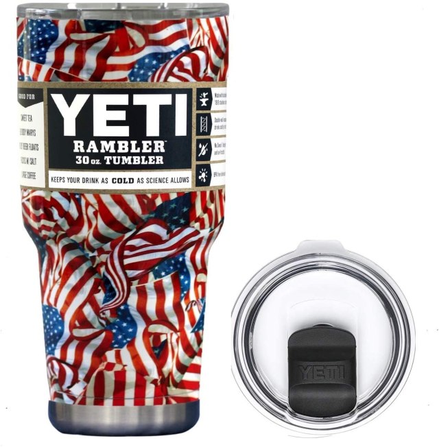 YETI Coolers 30 Ounce (30oz) (30 oz) Custom Rambler Tumbler Cup Mug Bundle with New Magslider Lid (Dipped Patriotic Flags) pic