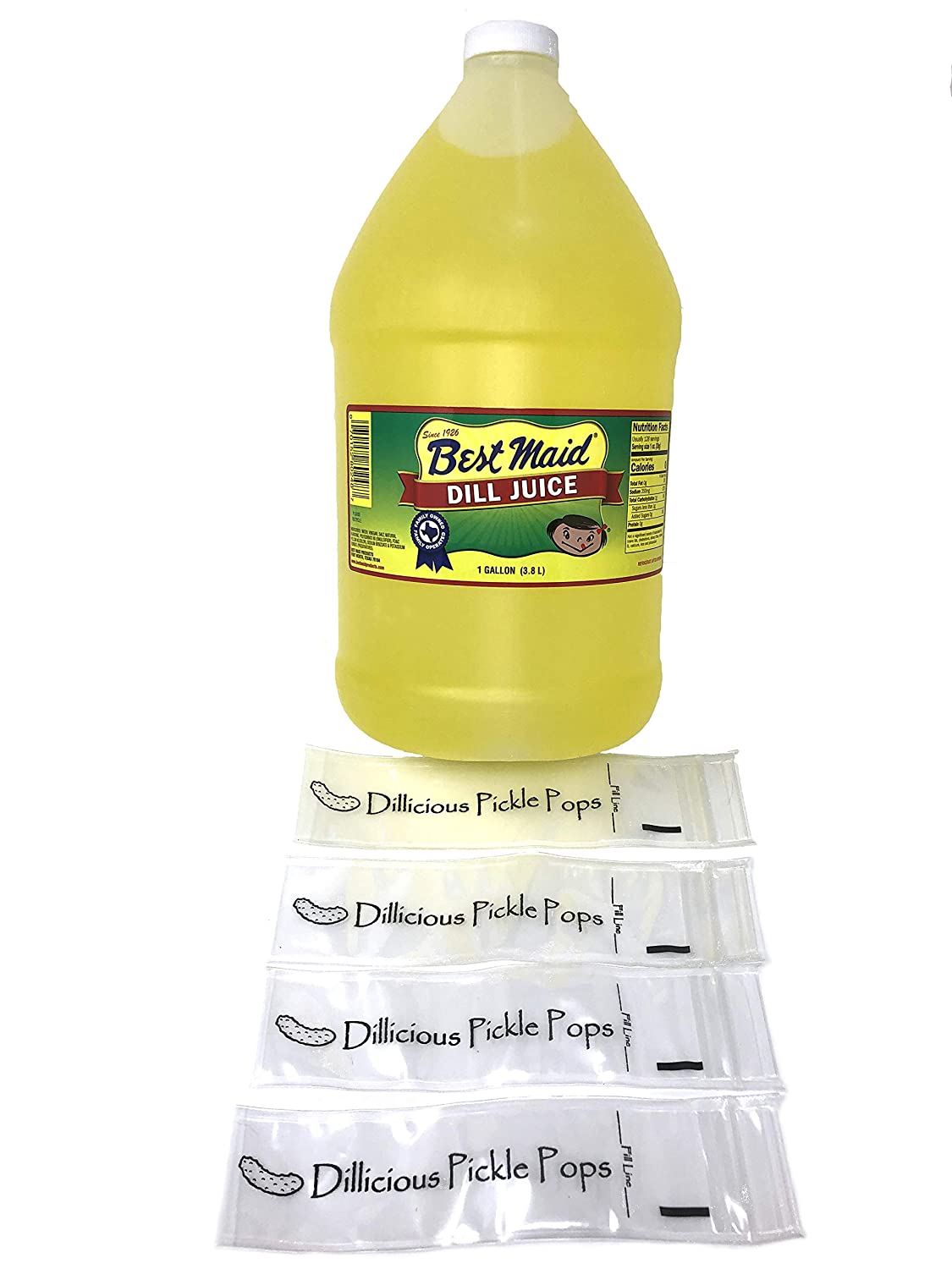 DILLicious Pickle Pops Bundle - 1 Gallon Bottle of Best Maid Dill Juice Plus 43 DILLicious Pickle Pop Bags - Make Your Own Pickle Popsicles At Home!
