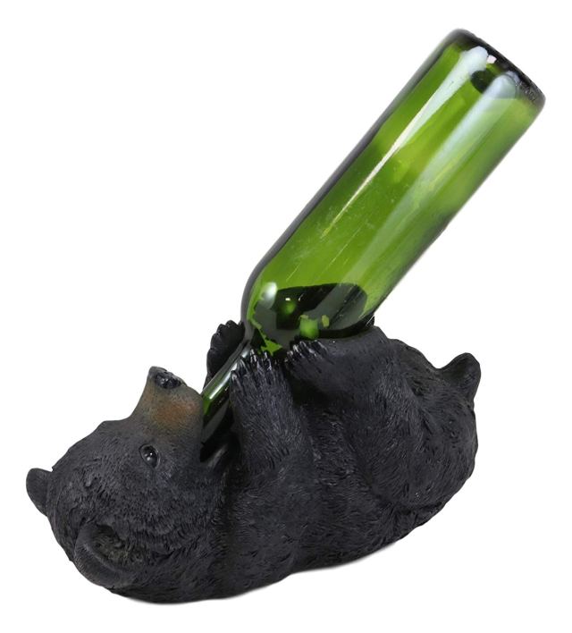 Ebros Large Rustic Cabin Lodge Decorative Black Bear Hugging Wine Holder Figurine 11.5" Long Slumber Party Thirsty Drunk Bears Beverage Guzzler Storage Kitchen Organizer