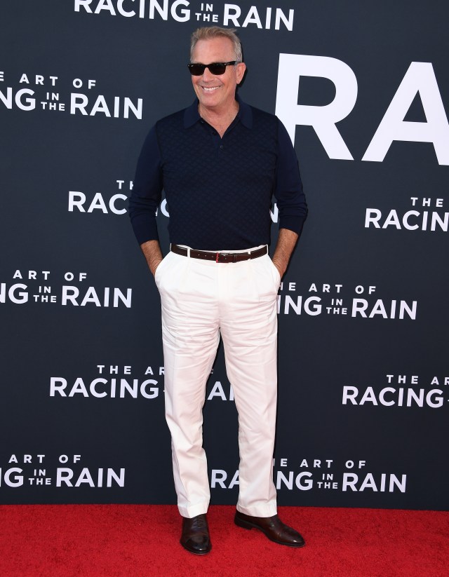 Kevin Costner arrives at the Premiere Of 20th Century Fox's "The Art Of Racing In The Rain" at El Capitan Theatre on August 01, 2019 in Los Angeles, California. 