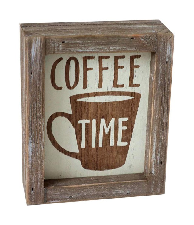 Parisloft Coffe Time Rustic Barn Wood Small Coffee Box Sign Decor for Kitchen, Rustic Wooden Coffee Sign for Coffee Bar Farmhouse Kitchen Decor Wood Home Decor 5.8''x4.8''