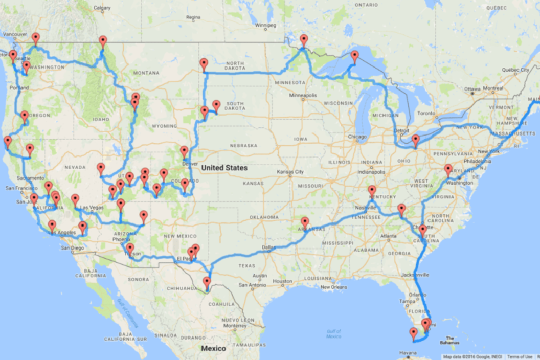 Google map of National Park Road Trips
