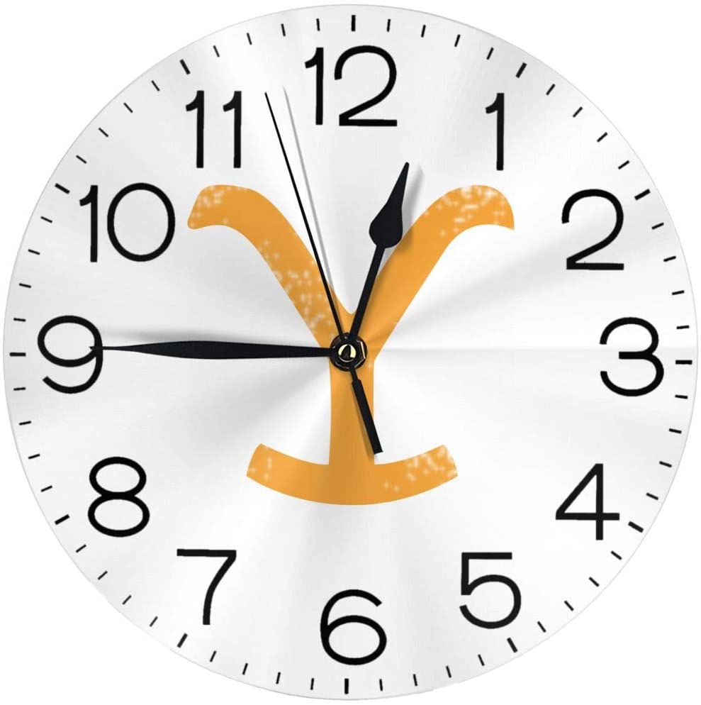 Art Decorative Wall Clock Silent Round Digital Wall Clock Battery 10 Inch Logo Tukiv Yellowstone Dutton Ranch 3D Print Clock for Home/Office/School