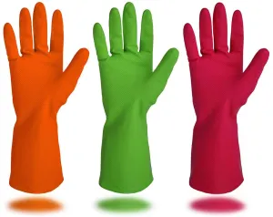 Cleanbear Synthetic Rubber Gloves, Medium Size, 11.8 Inches, 3 Pairs 3 Colors