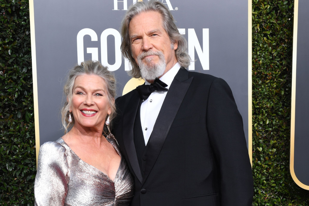 Jeff Bridges and his wife Susan Geston arrive for the 76th annual Golden Globe Awards on January 6, 2019, at the Beverly Hilton hotel in Beverly Hills, California.