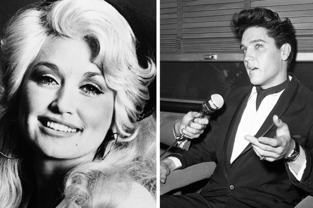 side by side photos of Dolly Parton and Elvis Presley