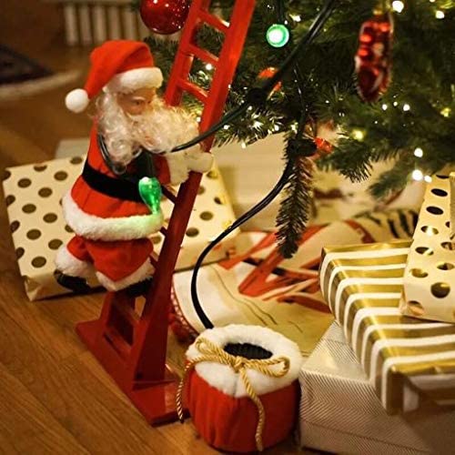 A/A Electric Climbing Santa, Christmas Creative Decoration with Music and LED Light, Climbing Ladder Santa Plush Doll Xmas Toy Hanging Ornament Tree Holiday Party Home Door Wall Decoration
