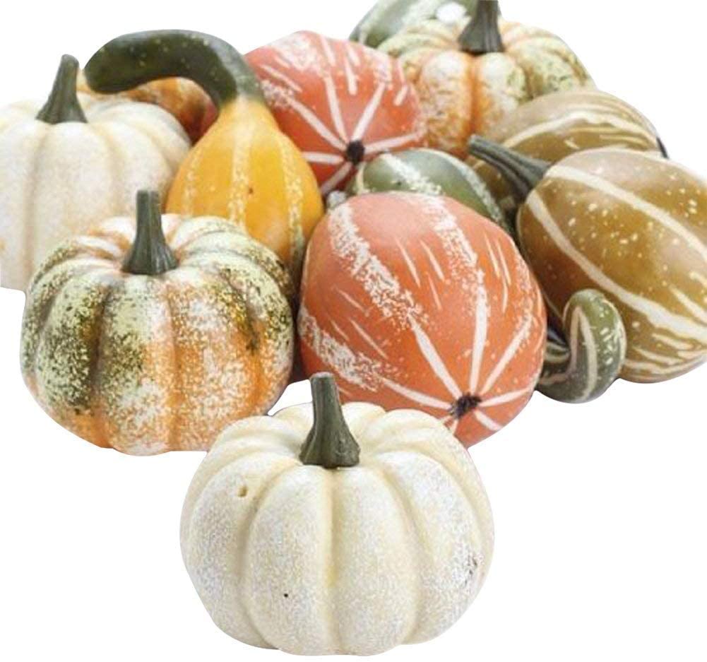 One Holiday Way Artificial Gourds and Pumpkins Assorted Halloween Fall Table Decoration, 12 Piece Set
