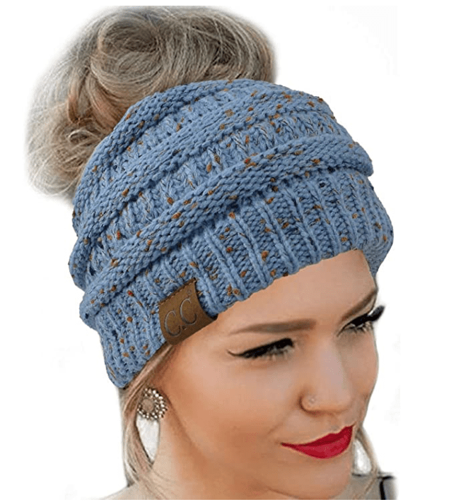 CC Quality Knit Messy Bun Hat Beanie