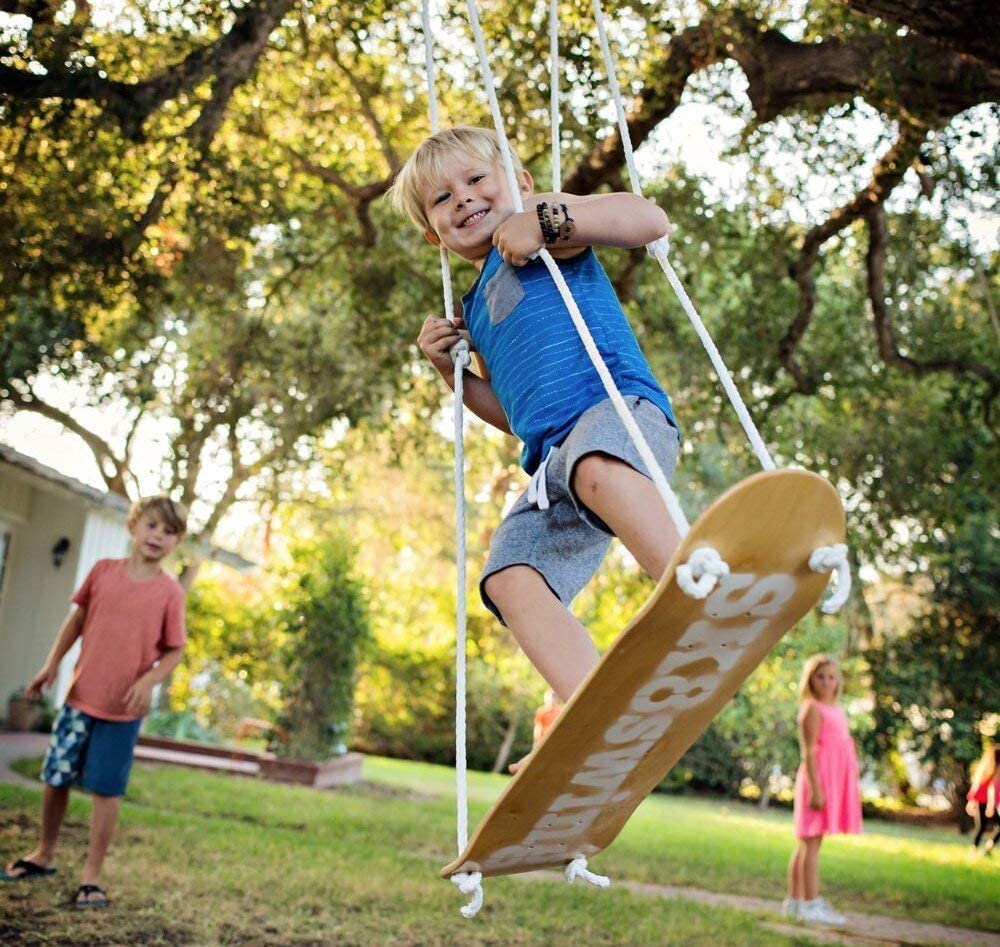 Sk8Swing | The Original Wooden Skateboard Tree Swing | Perfect for Outdoor Kids Swing or Play Sets