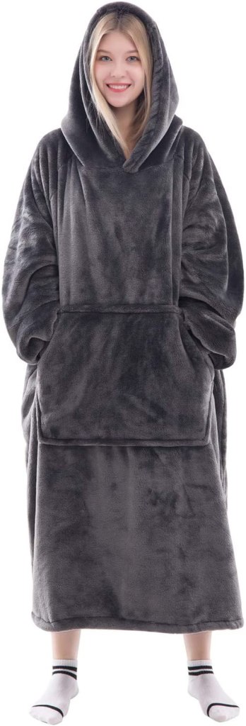 Waitu Wearable Blanket Sweatshirt for Women and Men, Super Warm and Cozy Big Blanket Hoodie, Thick Flannel Blanket with Sleeves and Giant Pocket - Dark Gray
