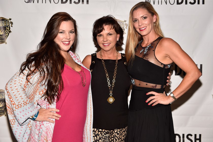 LAS VEGAS, NV - AUGUST 16: (L-R) Singer Krystal Sandubrae, designer Tricia Covel and Shelley Covel attend the debut of SWINGDISH women's golf apparel 2017 spring/summer collection by designer Tricia Covel during the PGA show at Topgolf Las Vegas on August 16, 2016 in Las Vegas, Nevada. 