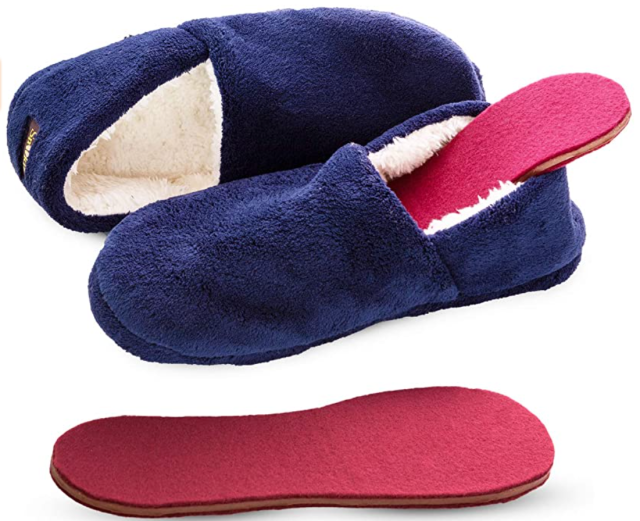 Snook-Ease Microwavable Heated Slippers Feet Warmers Booties with Heated Insole Inserts for Instantly Warm Feet - Reusable Reheatable Washable - Promotes Good Night's Sleep - Low Cut