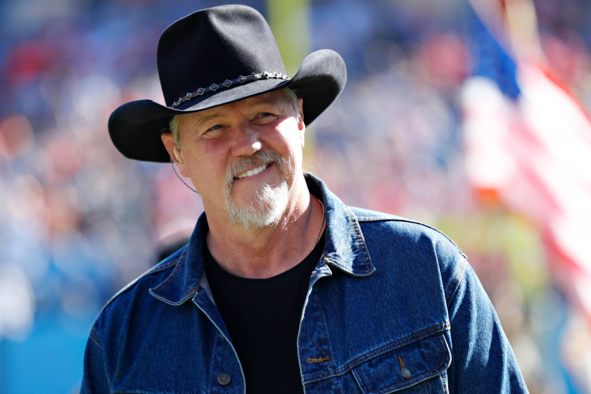 Trace Adkins sings the National Anthem before a game between the Tennessee Titans and the the Kansas City Chiefs at Nissan Stadium on November 10, 2019 in Nashville, Tennessee. The Titans defeated the Chiefs 35-32.