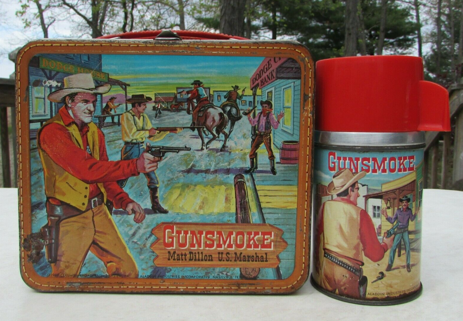 VINTAGE 1959 GUNSMOKE MATT DILLON US MARSHALL LUNCH BOX & THERMOS!