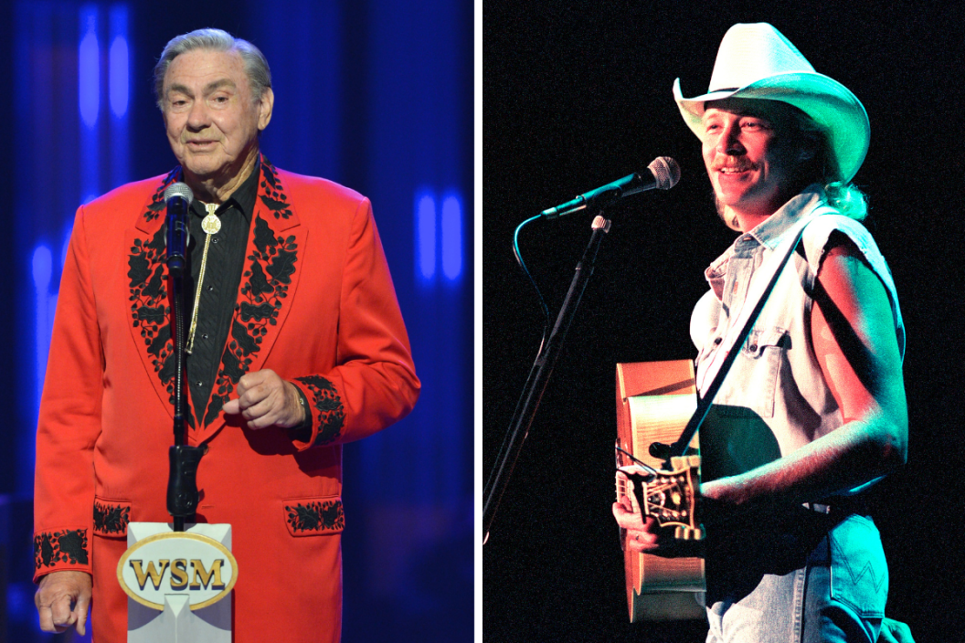 Country music greats Jim Ed Brown (L) and Alan Jackson (R) both found chart success with Nat Stuckey's Pop a Top."