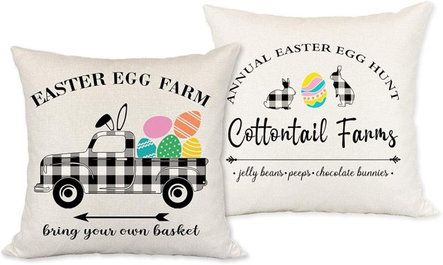 Easter Pillow Covers 18x18 Set of 2, Farmhouse Buffalo Plaid Truck Easter Throw Pillow Covers for Home Decor