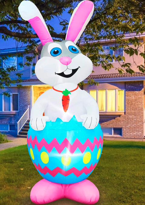AMENON 8 Foot Giant Easter Inflatables Outdoor Decorations Led Lighted Colorful Easter Hatch Eggs Bunny with Tethers Stakes Easter Blow Up Yard Garden Lawn Decoration Easter Egg Hunt Decoration