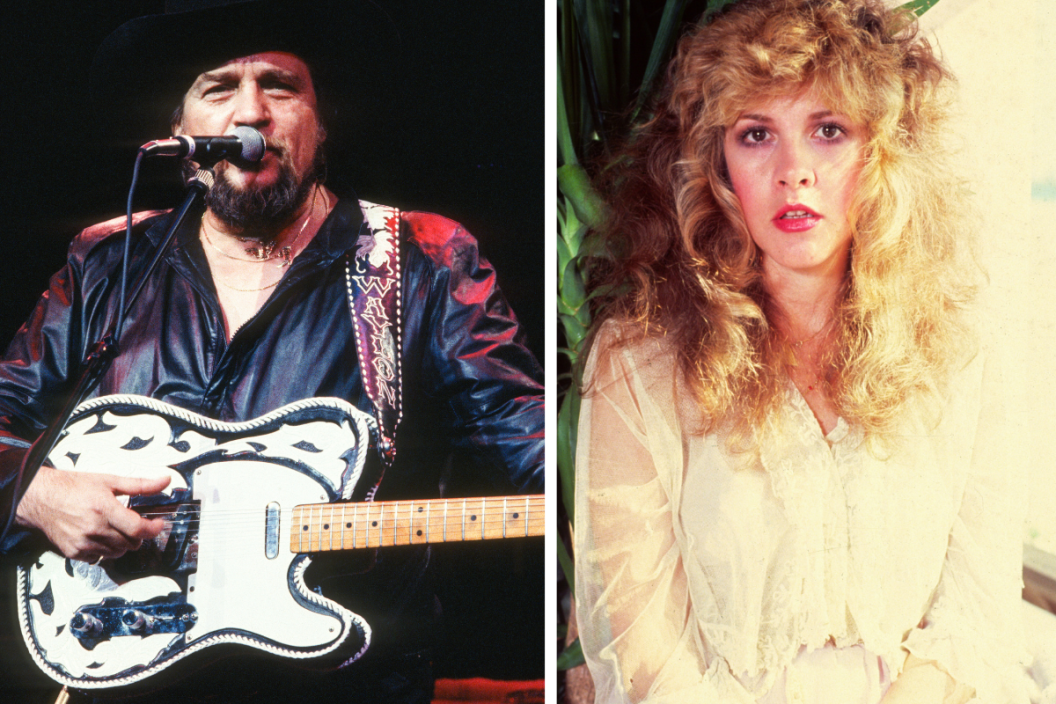 Waylon Jennings performs onstage circa 1985. (Photo by Lester Cohen/Getty Images)/ Stevie Nicks 1981 during Music File Photos 1980's at the Music File Photos 1980's in Venice, California. (Photo by Chris Walter/WireImage)