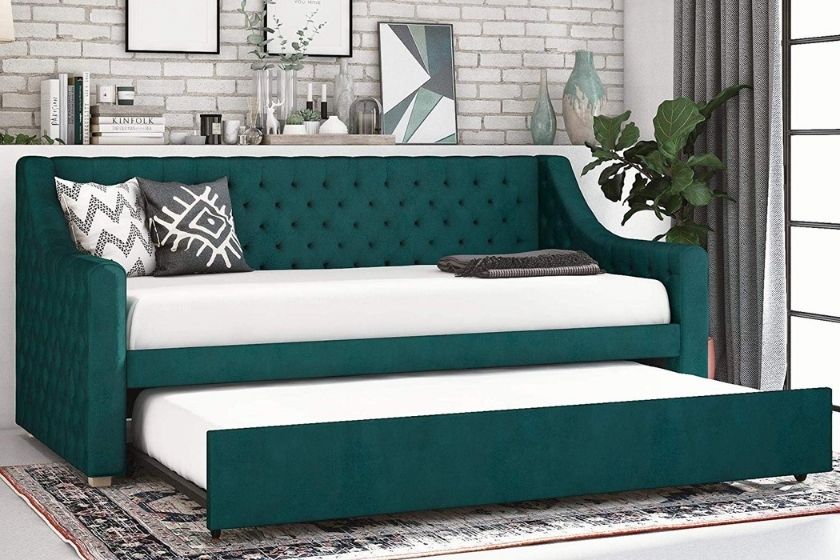 daybed sofa (green upholstered twin bed with trundle)