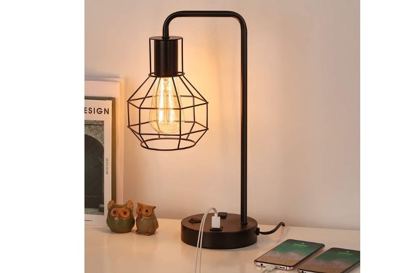 living room lamp— modern black lamp that looks similar to a lantern