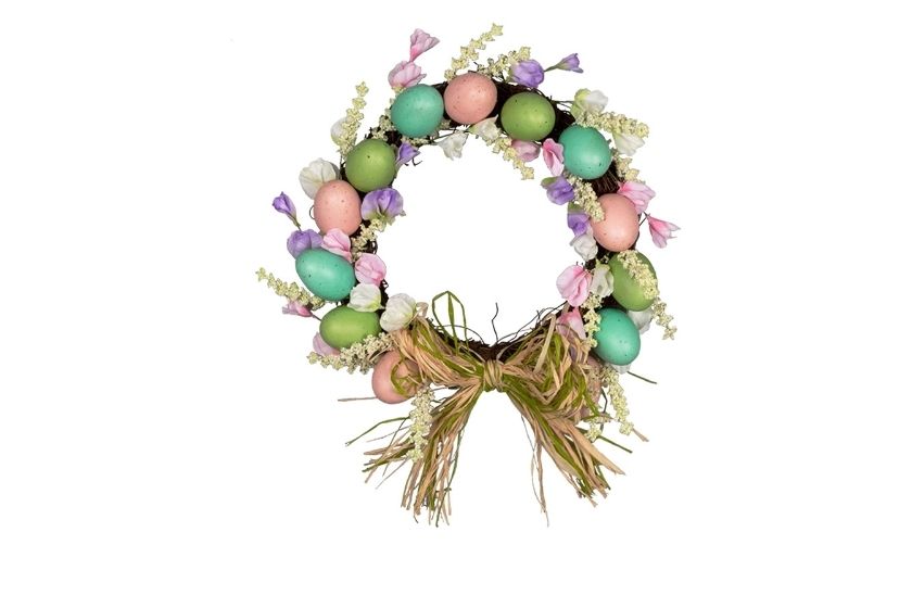 easter wreath with pastel eggs