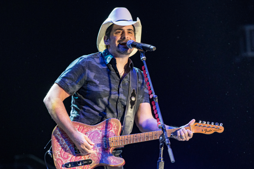 Musician Brad Paisley performs on stage at North Island Credit Union Amphitheatre on October 02, 2021 in Chula Vista, California.