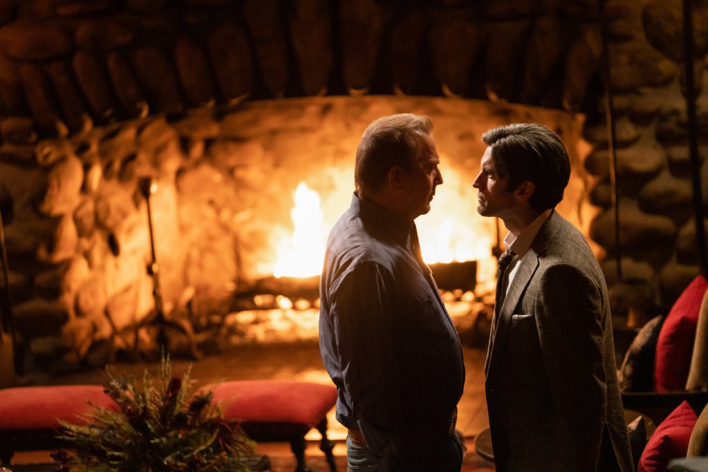 Wes Bentley as Jamie Dutton and Kevin Costner as John Dutton on Yellowstone