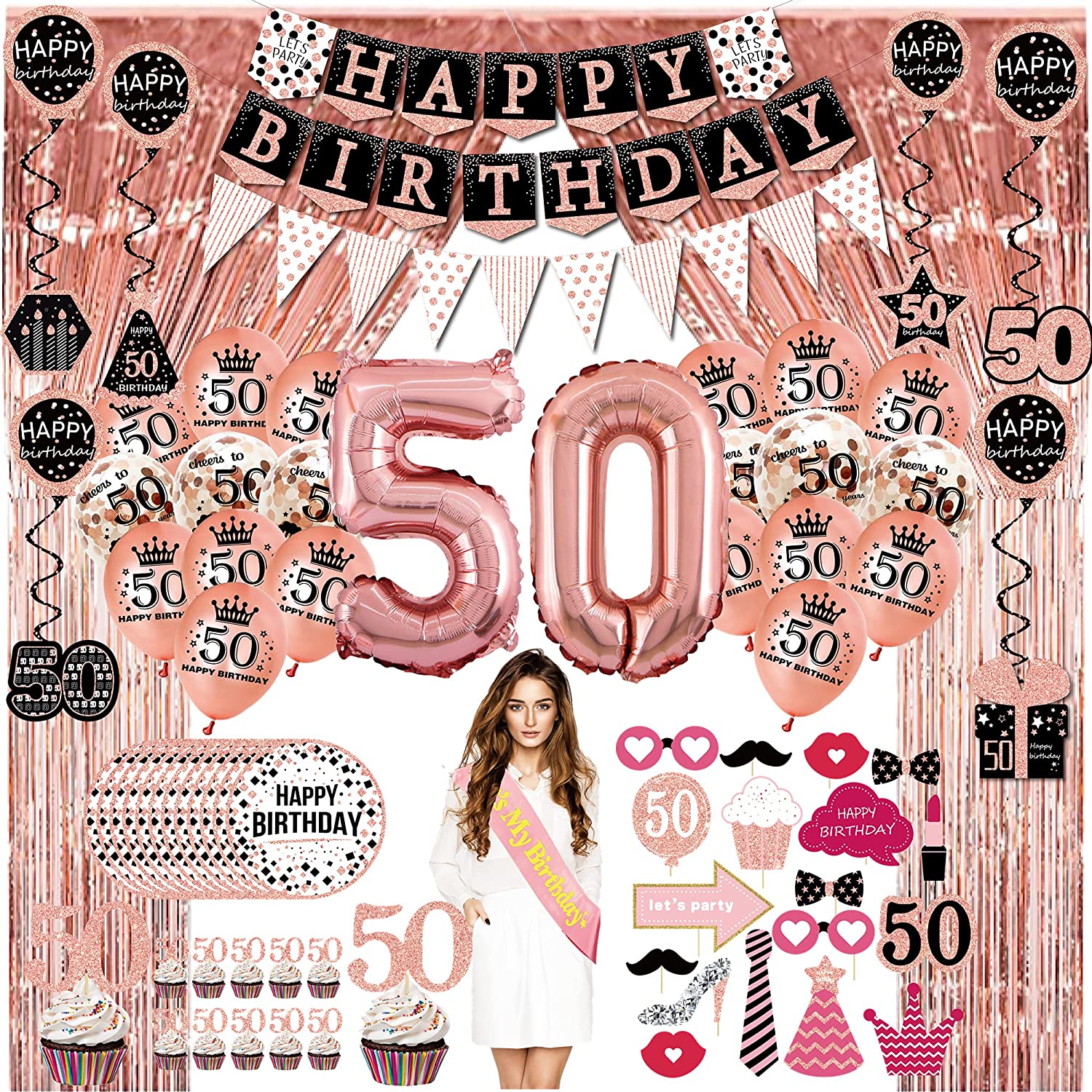 rose gold 50th birthday decorations
