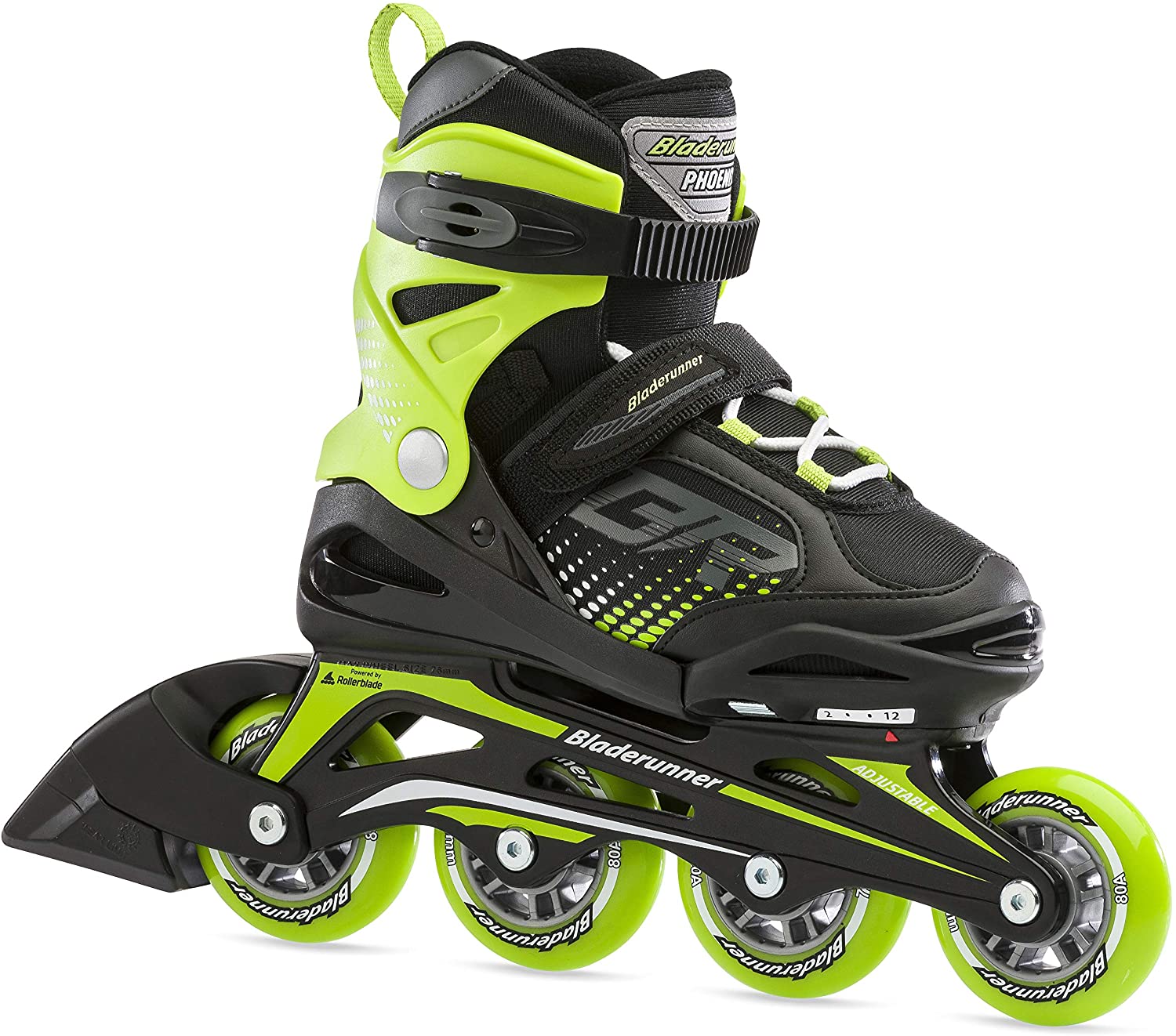 Bladerunner by Rollerblade Phoenix Boys Adjustable Fitness Inline Skate, Black and Green, Junior, Value Performance Inline Skates