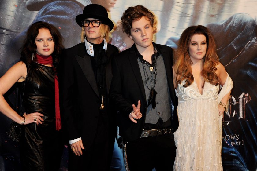 CREDIT PHOTO BY DAVE M. BENETT/GETTY IMAGES REQUIRED) (L to R) Guest, Michael Lockwood, Ben Keough and Lisa Marie Presley attend the World Premiere of Harry Potter And The Deathly Hallows: Part 1 at Odeon Leicester Square on November 11, 2010 in London, England.